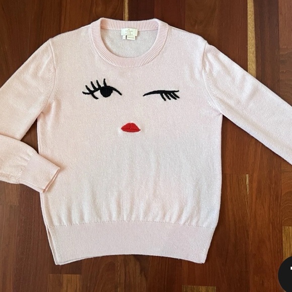 kate spade Sweaters - Womens Kate Spade Pink Winking Eye Wool Blend Crewneck Sweater Size Extra Small